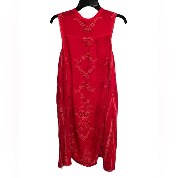 Johnny Was Bright Red Sleeveless Embroidered Eyelet Dress - Size L - Picture 3 of 8